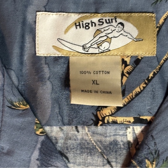 Hawaiian Aloha Shirt Blue Floral Palm Print Short Sleeve Cotton XL - Picture 4 of 5